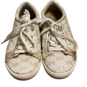 Michael Kors Girls Sneakers White Gold‎ Logo Size 1 | Pre-owned